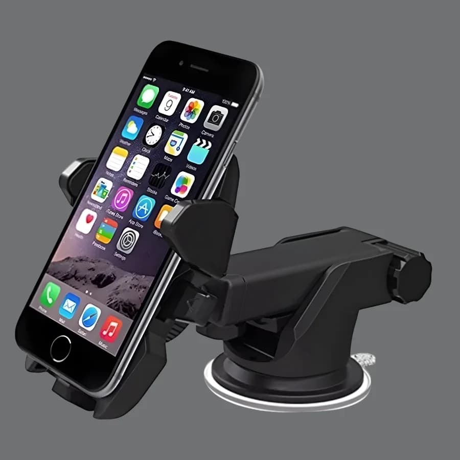 Suporte para celular GPS para carro, resistente e firme, com haste ajustável e base com rotação de 360 graus.