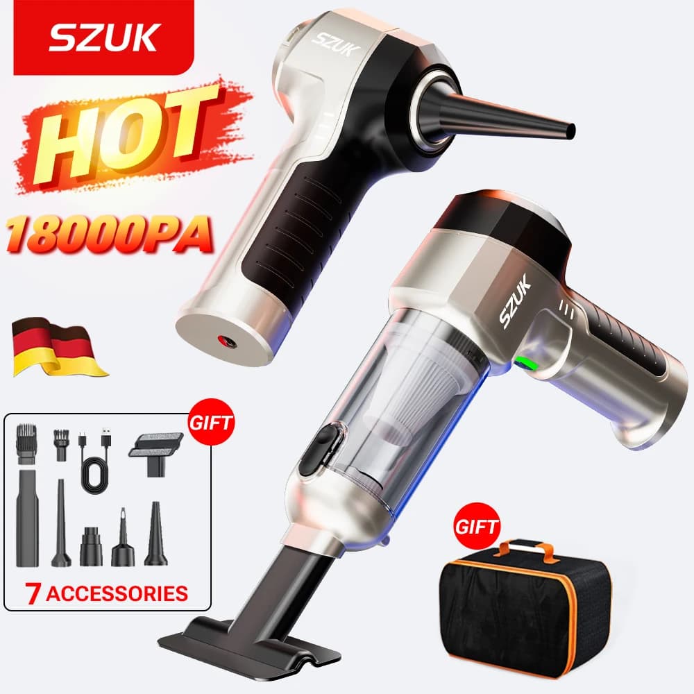 Aspirador de carro SZUK C017MAX, 18000PA, portátil com 7 acessórios