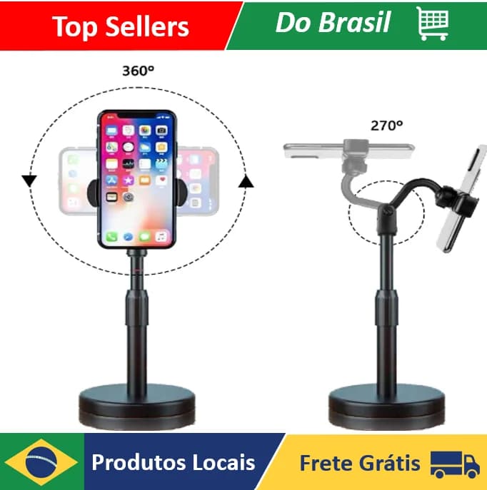 Suporte para celular de mesa tripé com braço articulado 360º altura ajustável