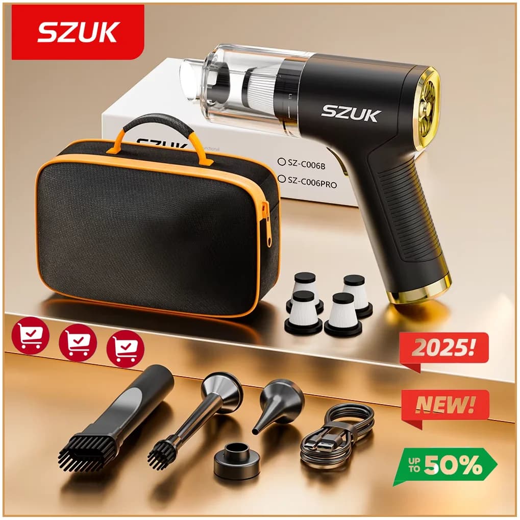 Mini aspirador de pó SZUK C006 com acessórios e bolsa de transporte