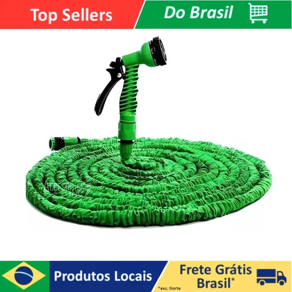 Mangueira mágica de jardim 15m expansível e flexível, verde.
