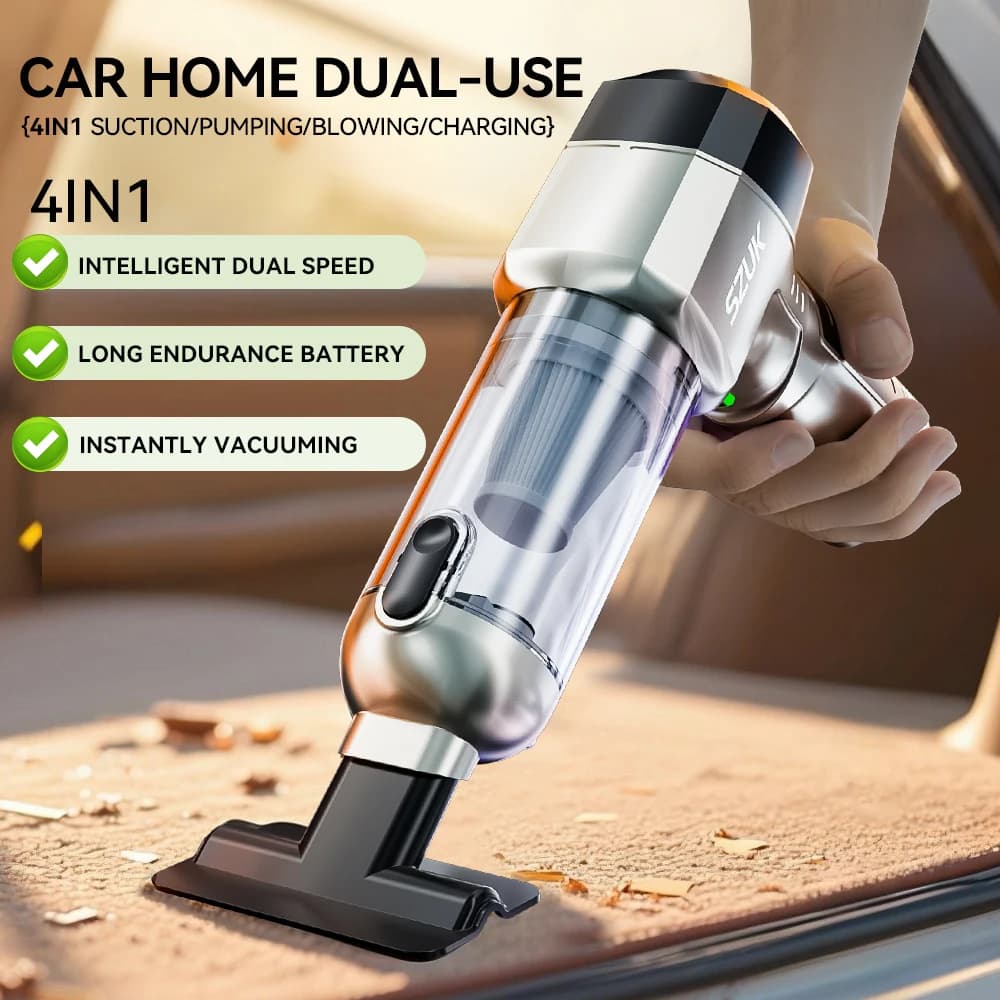 Aspirador portátil Szuk C017max prata e preto com uso dual para carro e casa, bateria resistente