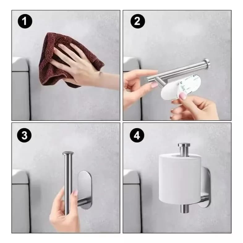 Instruções de instalação do porta papel higiênico auto adesivo em aço inox cromado prata para parede