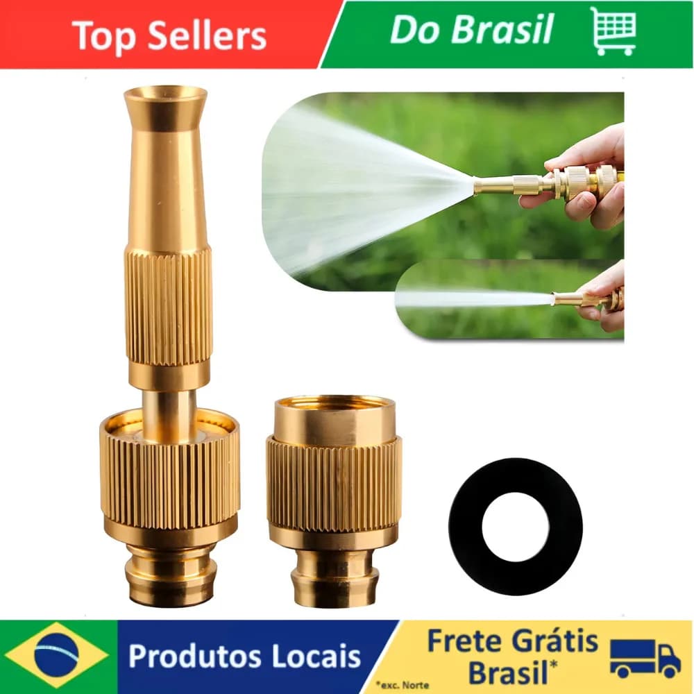 Esguicho de alta pressão para mangueira regulável com jato forte, ouro