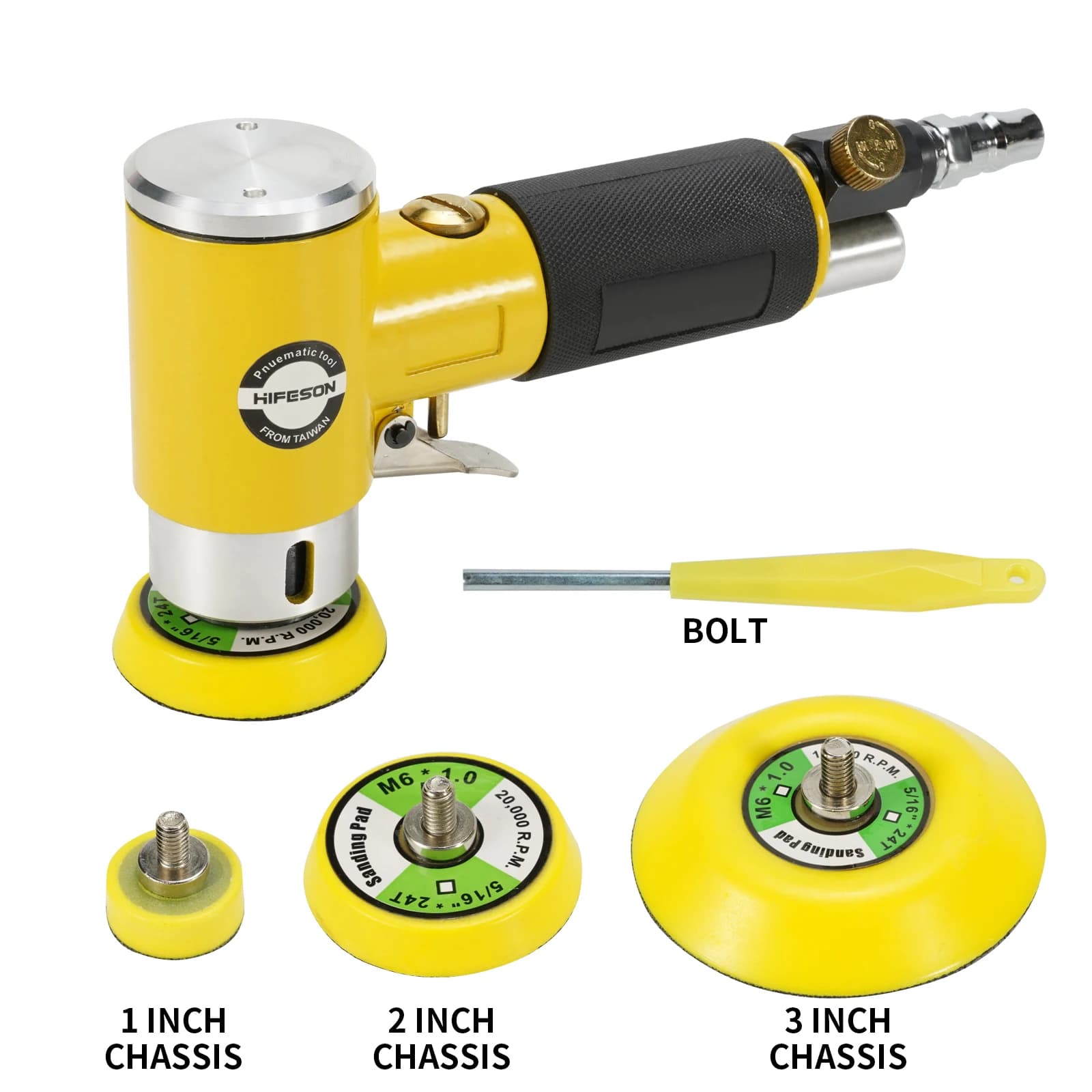 Lixadeira de ar orbital mini pneumática Hifeson com acessórios