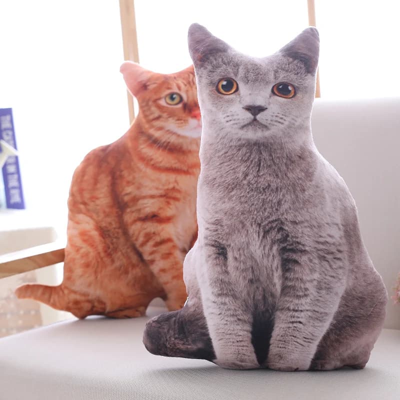 Almofadas de pelúcia de gato cinza e laranja para decoração de sofá