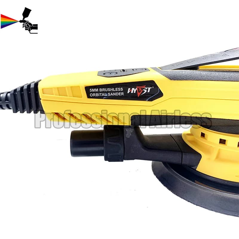 Lixadeira orbital multifuncional amarela com motor brushless e conexão para vácuo