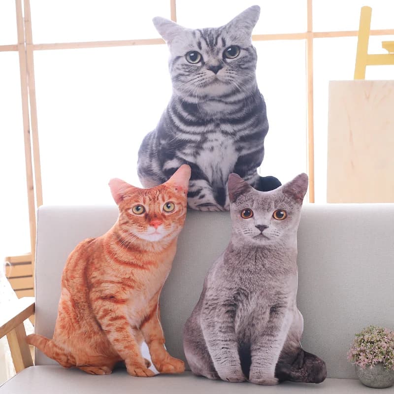 Almofadas de pelúcia de gato cinza e laranja para decoração de sofá