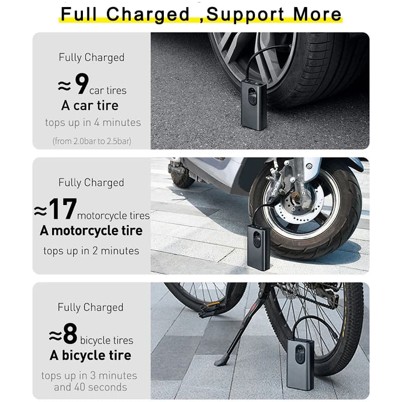 Baseus-bomba inflável portátil pneu elétrico, compressor de ar do carro, lâmpada LED, motocicleta, pneu de bicicleta, inflável