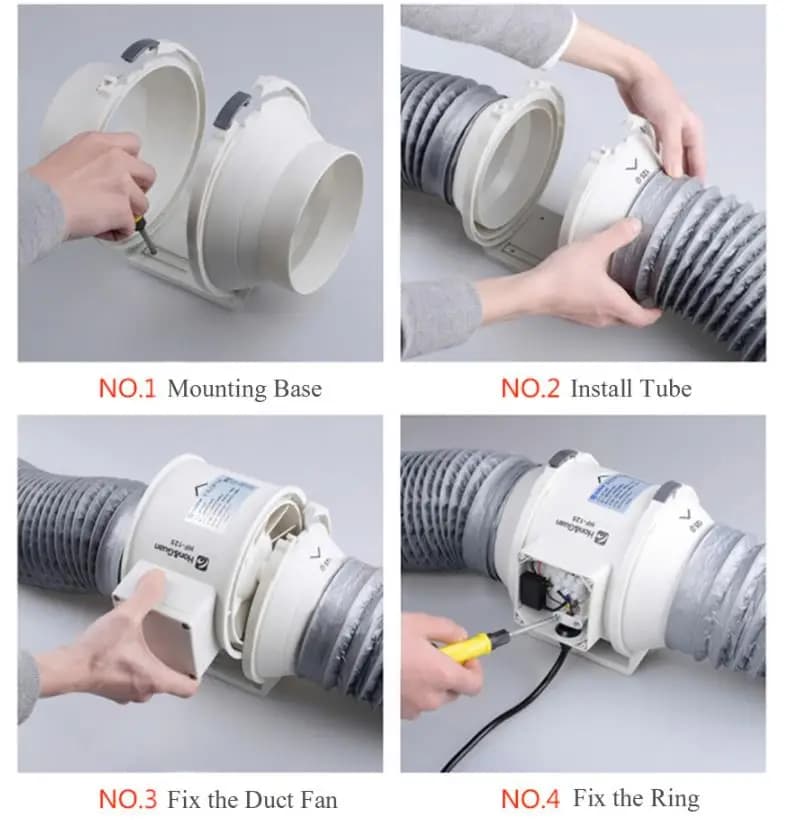 Passo a passo da instalação do ventilador de exaustão inline com tubo duto flexível branco