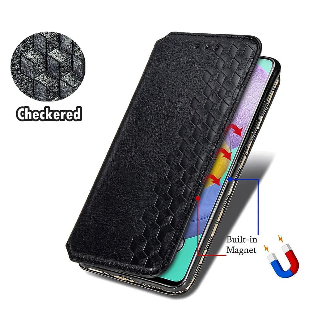 Capa de couro preta Johndan com design geométrico em relevo e fechamento magnético para Xiaomi Redmi Note 9