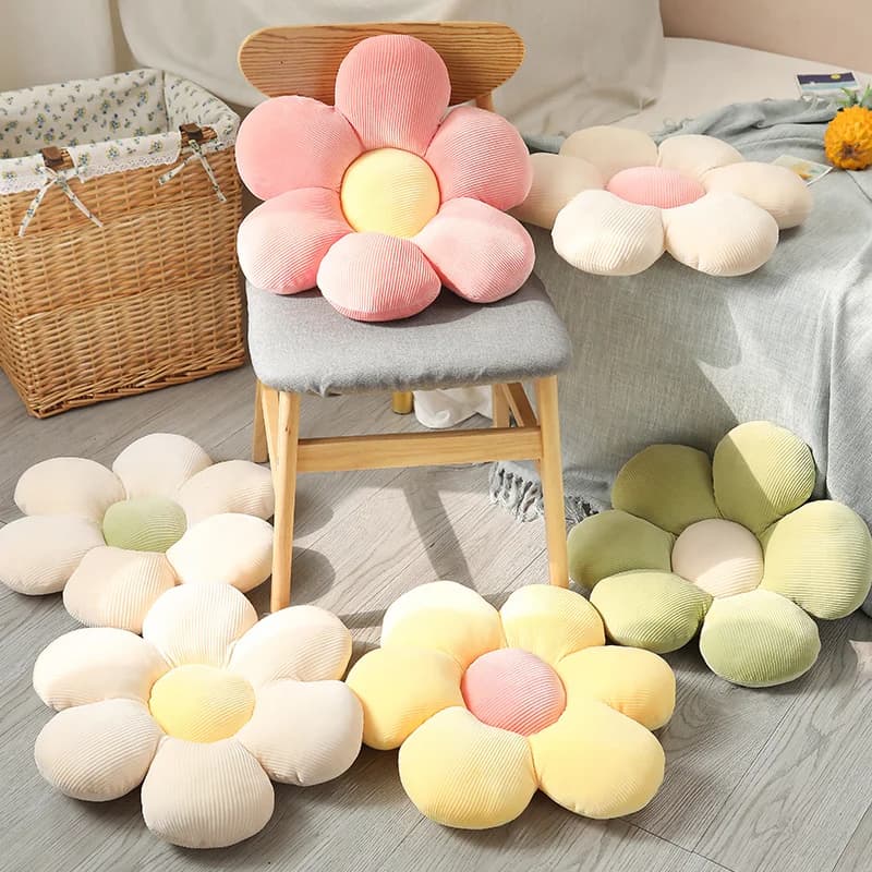 Almofada de flor rosa e amarela de 35/45cm com seis pétalas para decoração de quarto