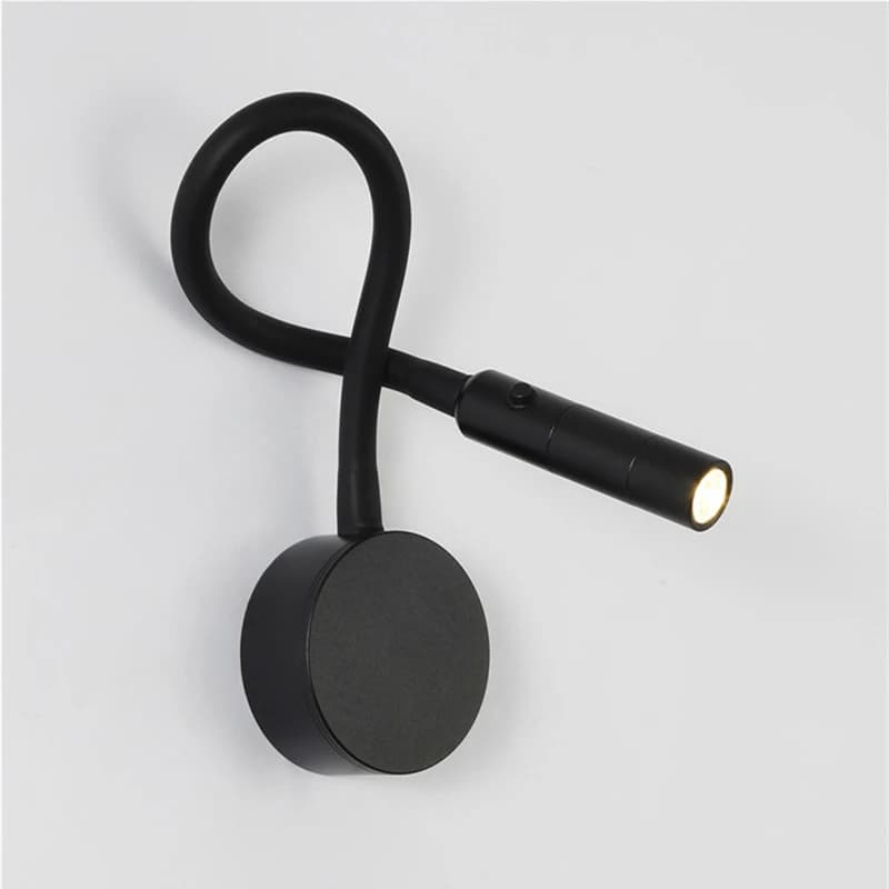 Luzes de parede LED flexíveis com design gooseneck, branco e preto, com interruptor ajustável