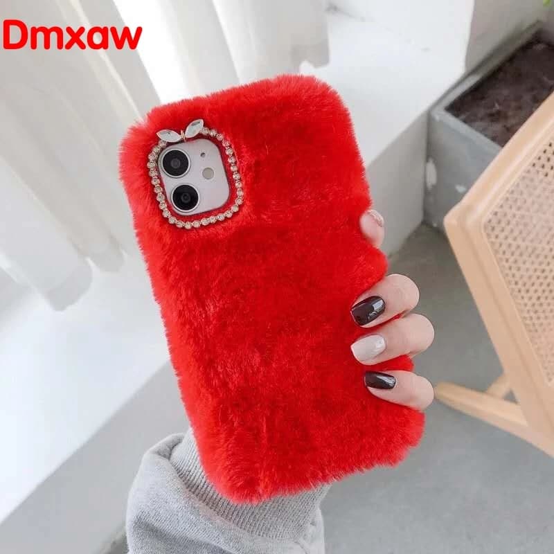 Capa pelúcia vermelha para smartphone Xiaomi Redmi 9C 8A 10X Pro com borda brilhante na câmera