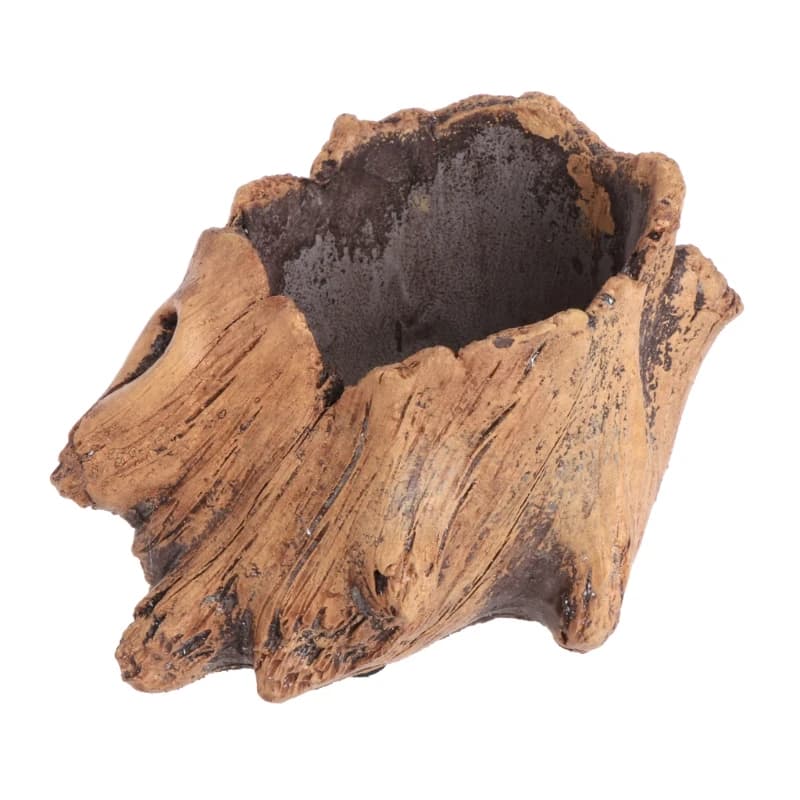 Vaso para plantas Jácotei com textura madeira em tom cinza e marrom, formato decorativo natural