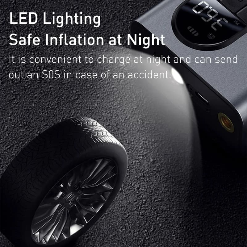 Baseus-bomba inflável portátil pneu elétrico, compressor de ar do carro, lâmpada LED, motocicleta, pneu de bicicleta, inflável
