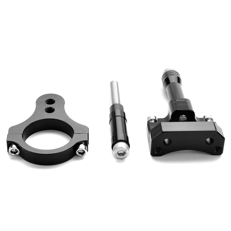 Kit de suporte de amortecedor preto para motocicletas com três componentes em ângulos diferentes