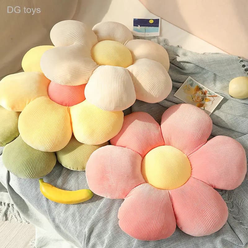 Almofada de flor rosa e amarela de 35/45cm com seis pétalas para decoração de quarto