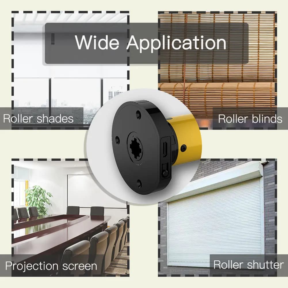 Controle remoto de cortina inteligente Tuya Zigbee amarelo com botão de controle e etiqueta de compatibilidade