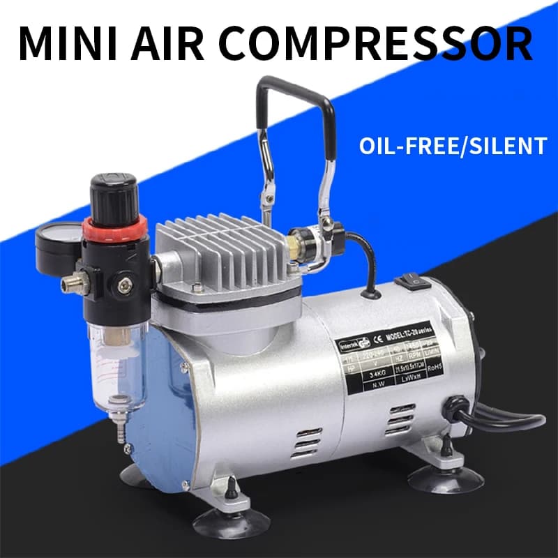Mini compressor de ar TC-20B prata isento de óleo com design compacto e ultra silencioso