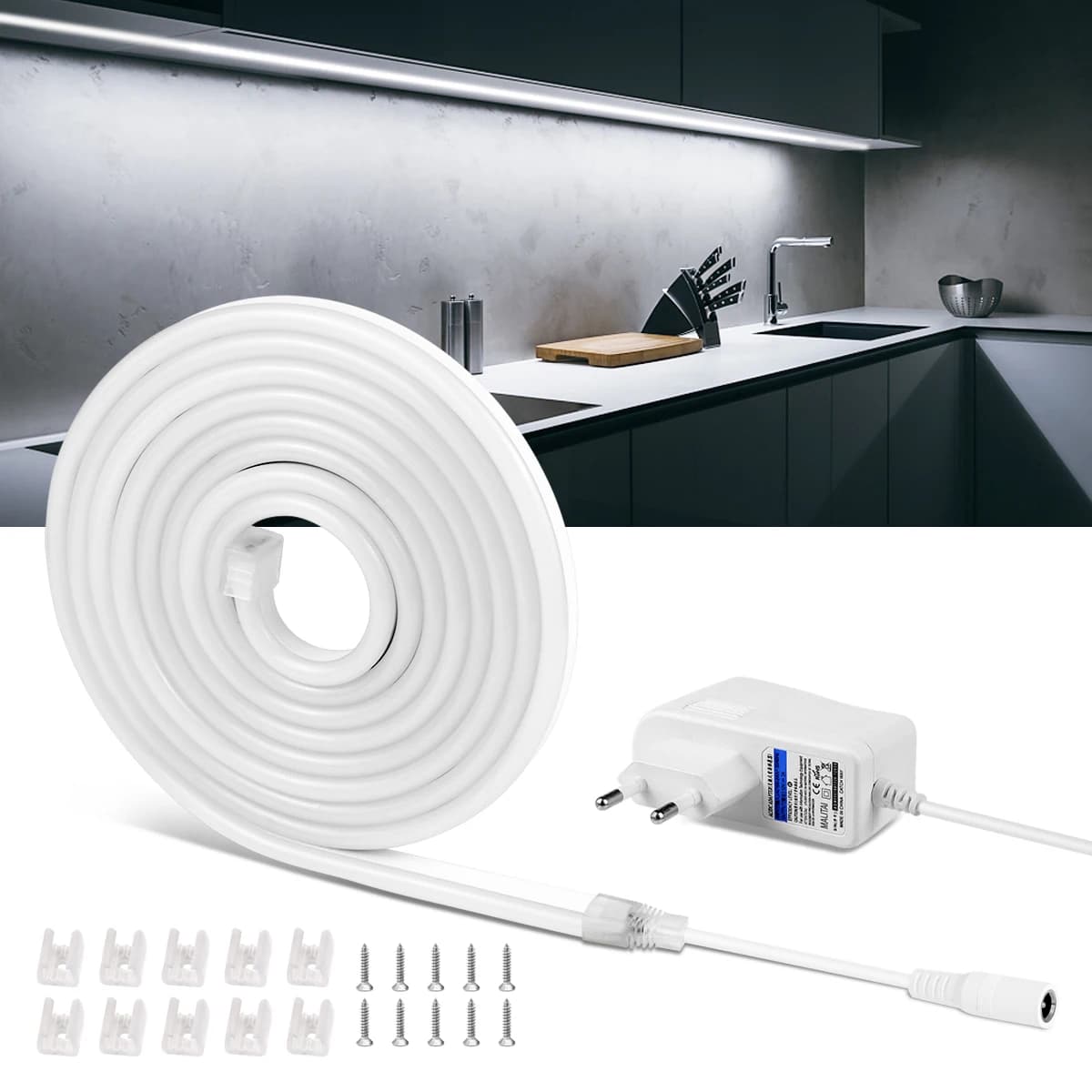 Led toque regulável armário de cozinha luzes backlight à prova dwaterproof água tira néon noite lâmpada para armário guarda-roupa iluminação para casa