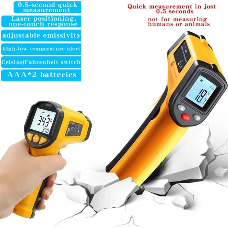Termômetro infravermelho sem contato com tela digital, medição rápida, posicionamento a laser, alerta de temperatura, Celsius/Fahrenheit