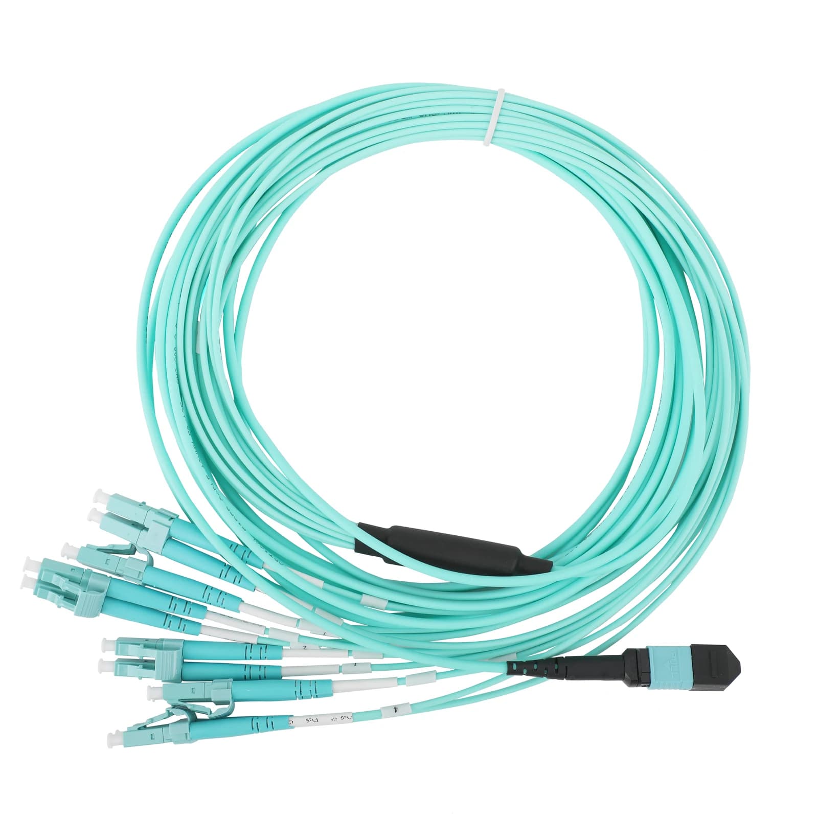 Cabo de fibra óptica multimodo 10G OM3 turquesa com conector MPO para 12 LC, 1 a 20 metros