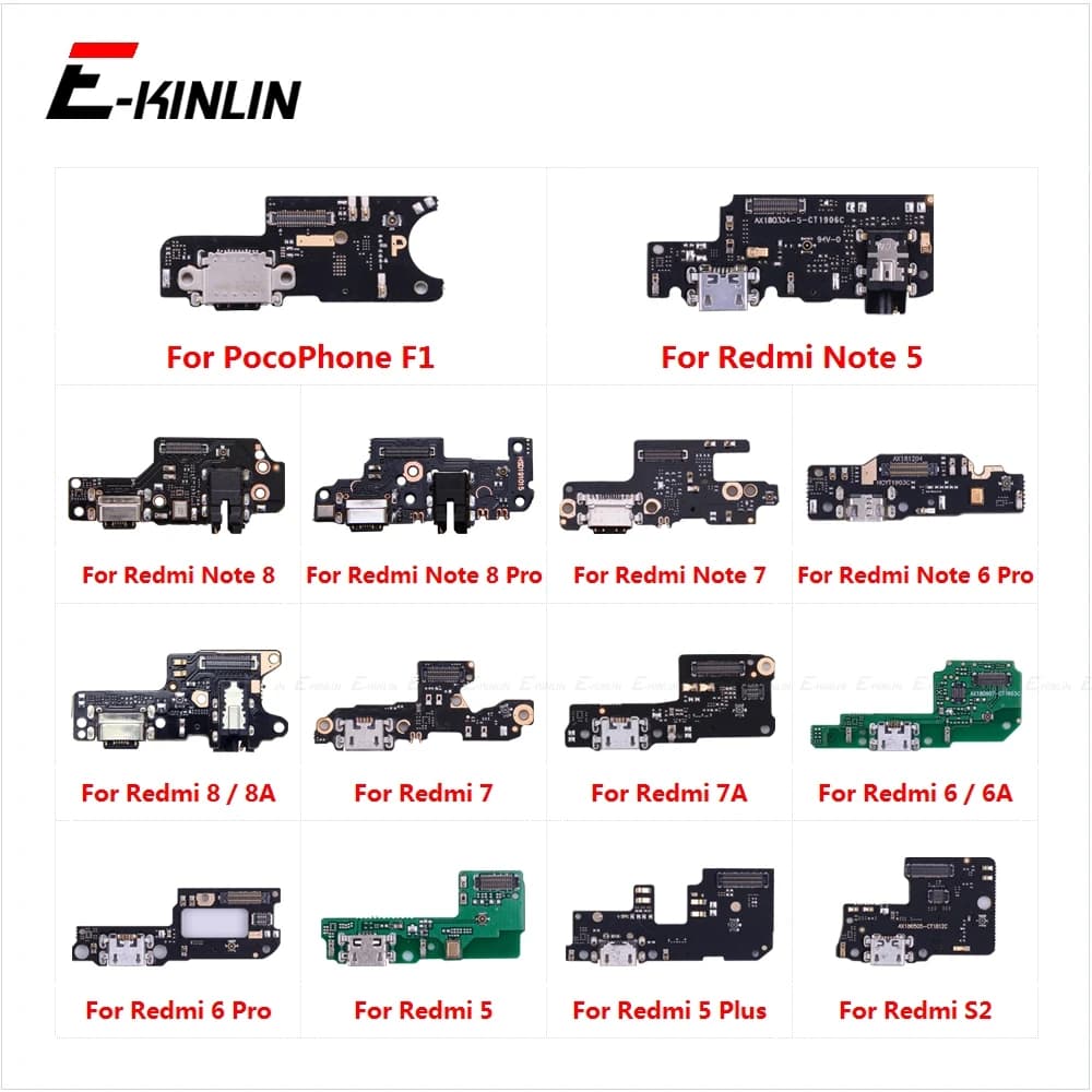 Placa de conector de carga para Xiaomi Pocophone F1 com microfone integrado e componentes eletrônicos