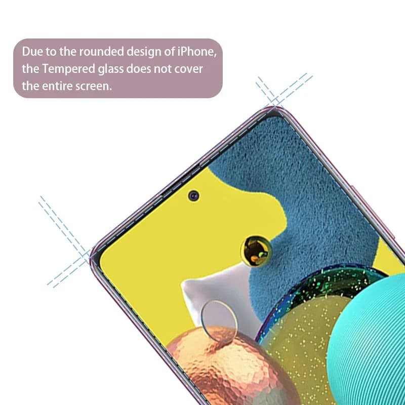Detalhe do protetor de tela vidro temperado para Samsung Galaxy com bordas que não cobrem tela curva totalmente
