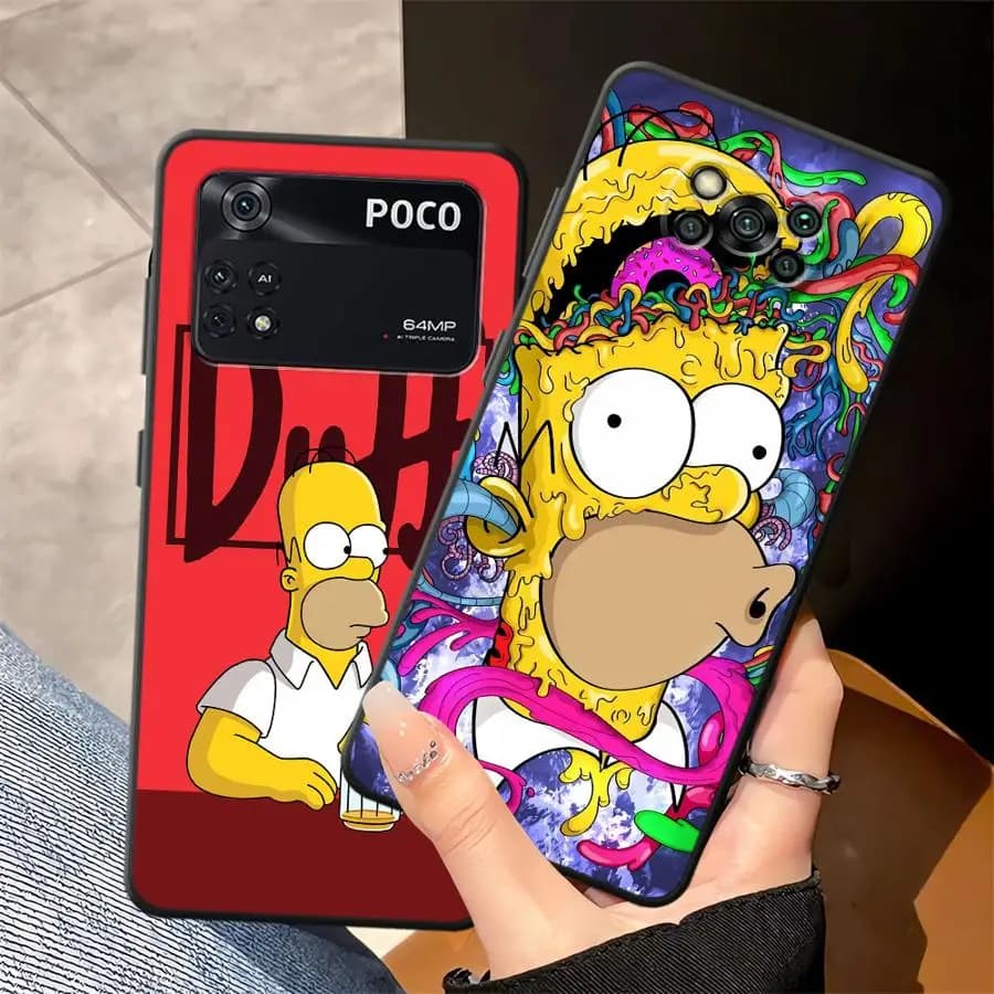 Capa de telefone macia preta para Xiaomi Poco com estampa de Homer Simpson