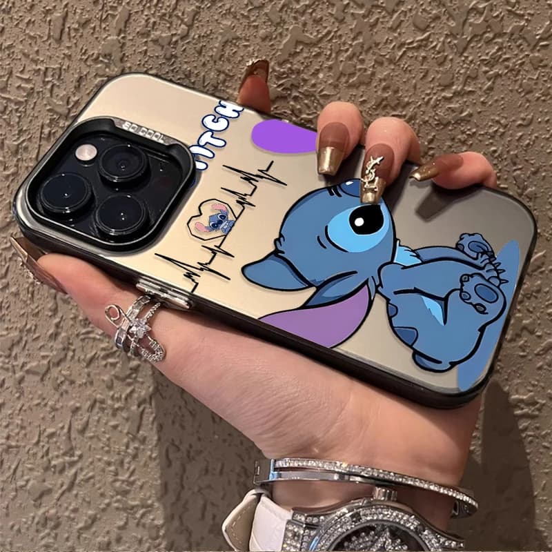 Capa para celular azul Disney Stitch com design fofo e detalhes de batimento cardíaco para Xiaomi Redmi e Poco