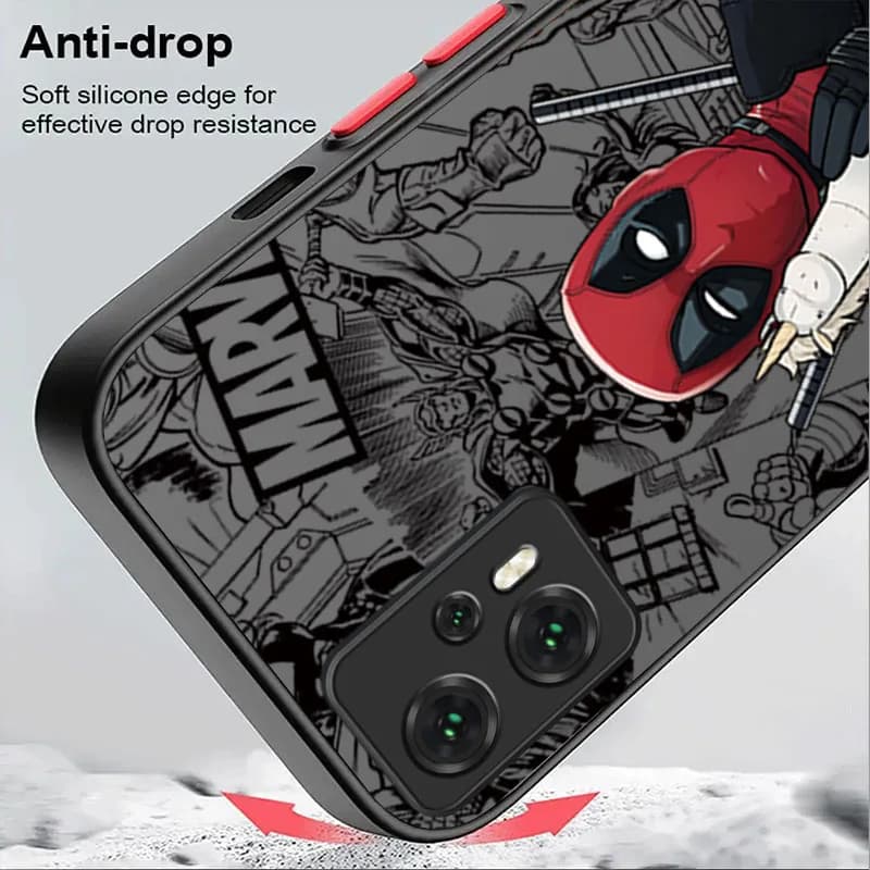 Capa antiqueda fosca Marvel Deadpool para Xiaomi Poco com bordas de silicone macio e design de quadrinhos