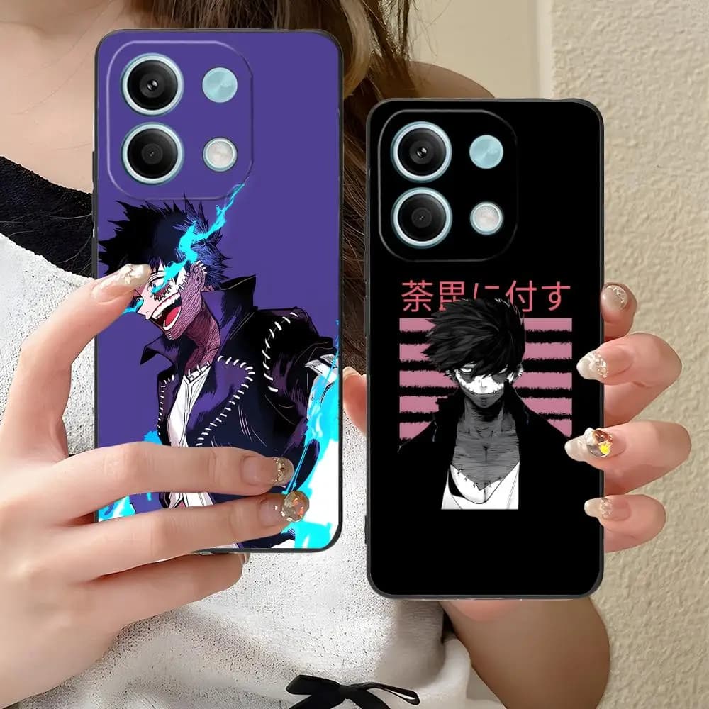 Capa para Xiaomi Redmi Note 14 My Hero Academia Dabi com fundo roxo e preto com personagem e texto japonês