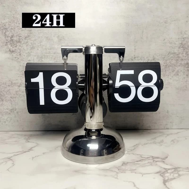 Relógio de Mesa Flip Automático Virar Preto estilo retrô com visor flip e indicação 24 horas