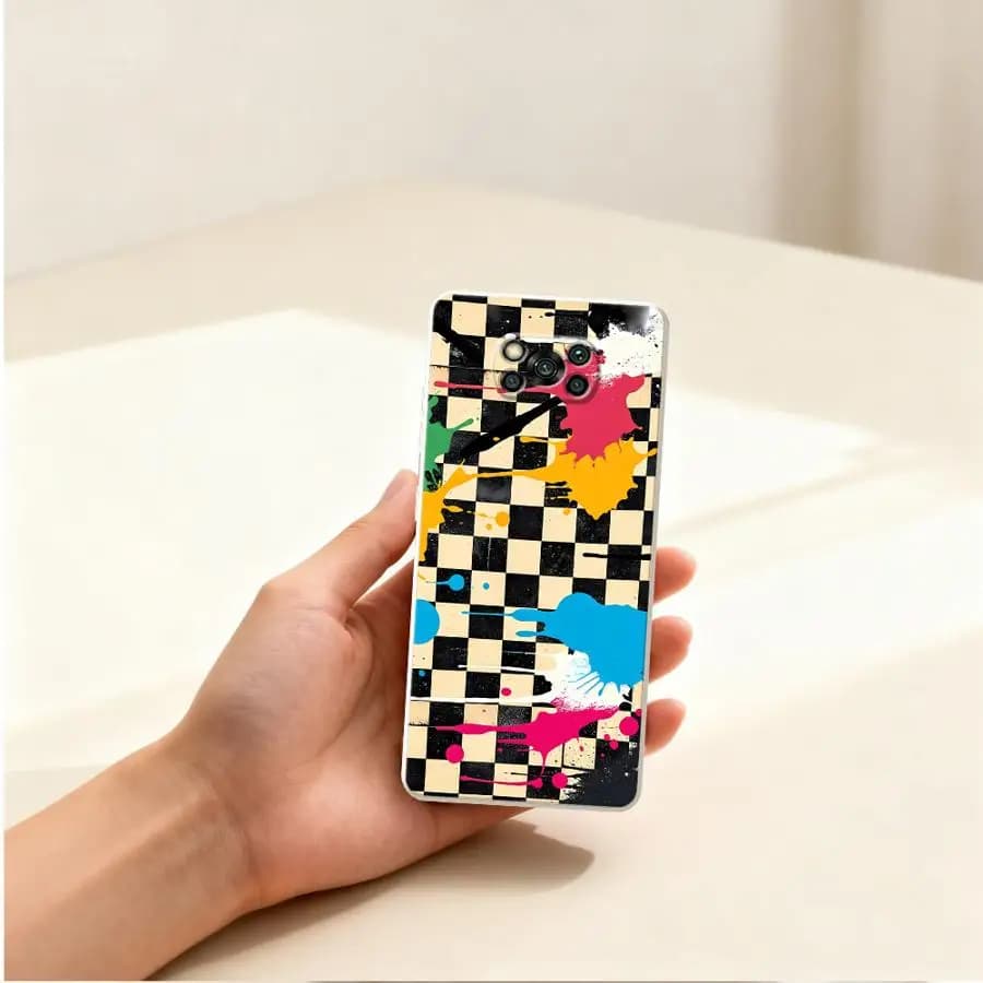 Capa xadrez colorida para Xiaomi Poco F5 F3 X4 X3 Pro C71 C85 F4 X3 NFC com design graffiti