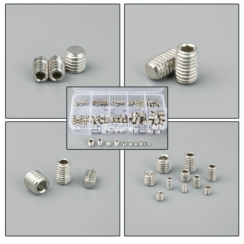 Kit de parafusos de aço inoxidável 304, tamanhos M2.5-M4, em compartimentos transparentes