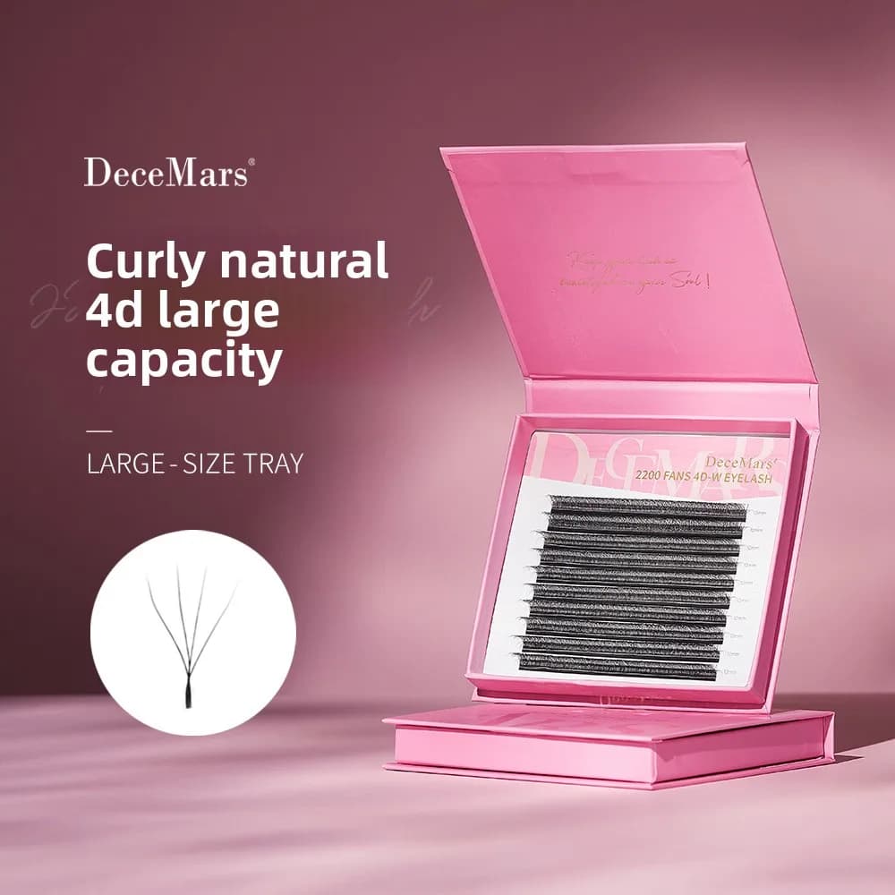 DeceMars Extensão de cílios tipo trevo de quatro folhas, grande capacidade, onda 4D, natural, 2200 ventiladores, material de fibra de extensão de cílios