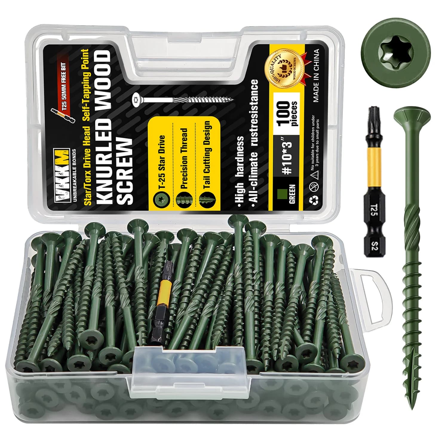 Kit 100 parafusos verdes madeira 3 polegadas autoatarraxantes cabeça chata acionamento estrela T25