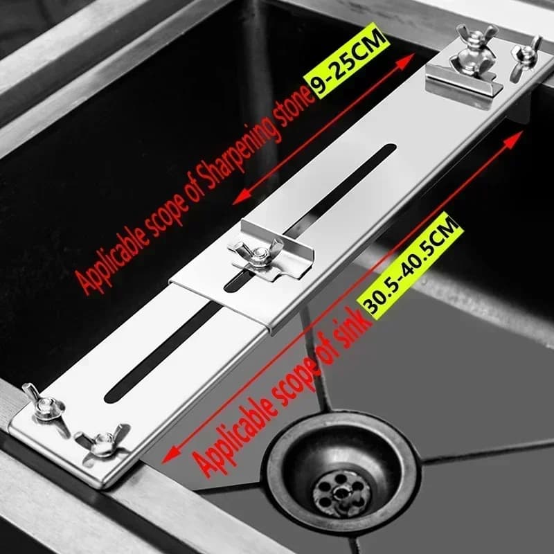Afiador de faca com suporte de aço inox ajustável para pia, medidas 30,5 a 40,5 cm e pedra 9 a 25 cm