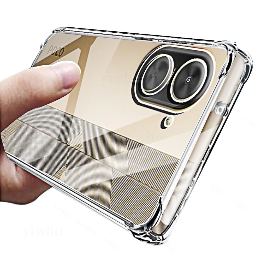 Capa transparente para Xiaomi Poco C71, transparente, com logo POCO, câmera dupla e flash visíveis
