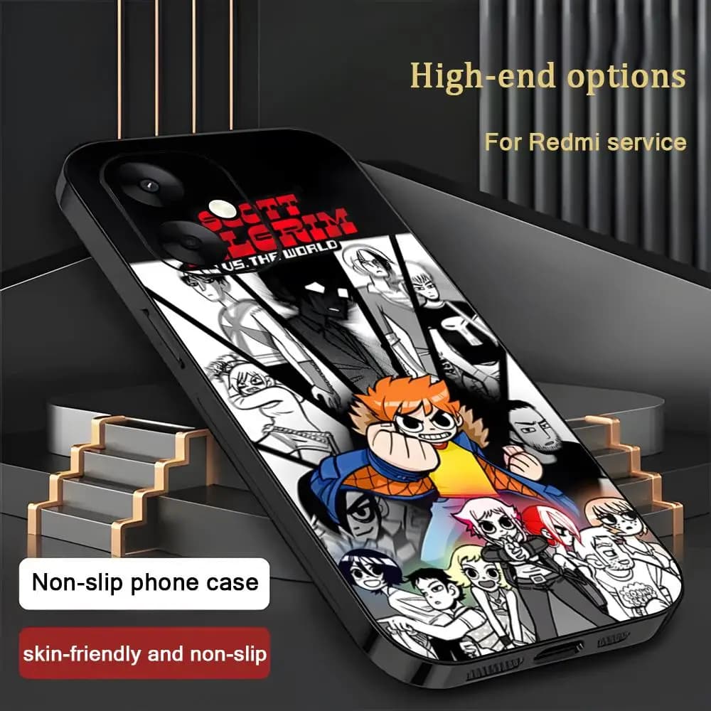 Capa protetora preta com design colorido de personagens Scott Pilgrim Takes Off para Xiaomi Redmi