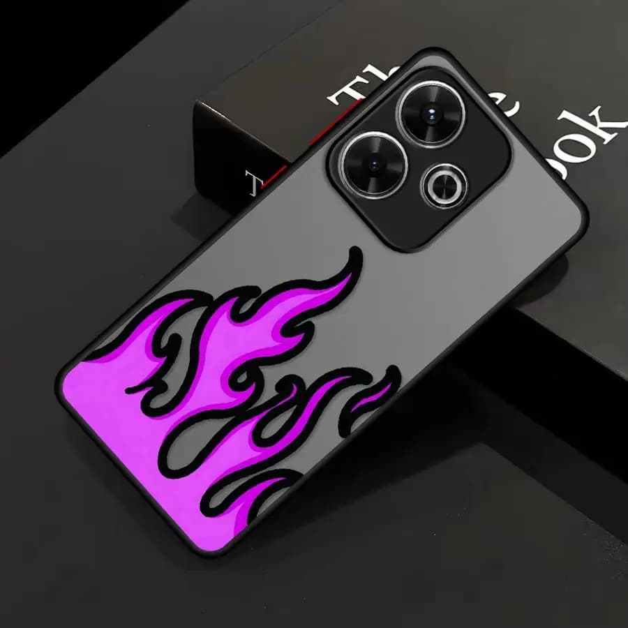 Capa cinza escuro para Xiaomi Redmi Note 15 com design de chamas roxas antirrisco