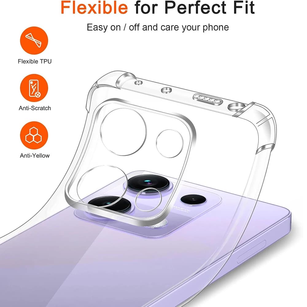 Capa flexível de TPU transparente para Xiaomi Redmi Note 14 resistente a riscos e amarelamento