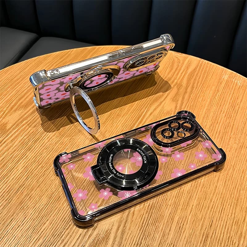 Capa de telefone transparente com estampa floral rosa e preta para Motorola