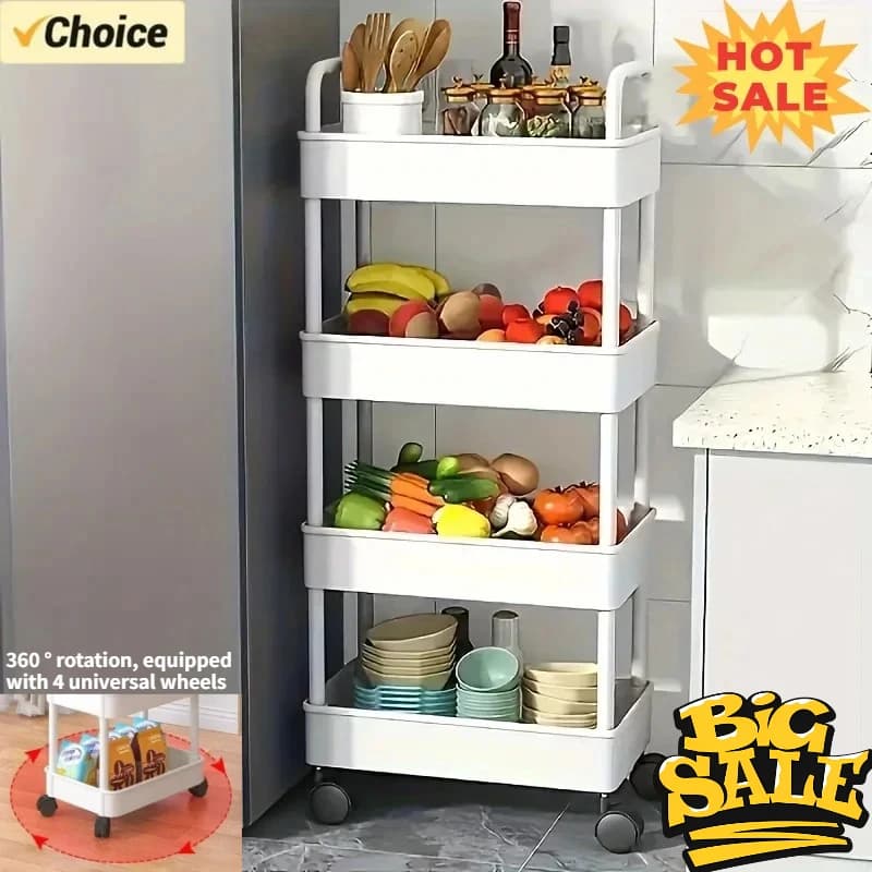Carrinho de Armazenamento Multifuncional de 5 Níveis com Rodas, Prateleiras Abertas para Exibição de Livros em Ambientes de Estar, Ideal para Cozinha e Quarto
