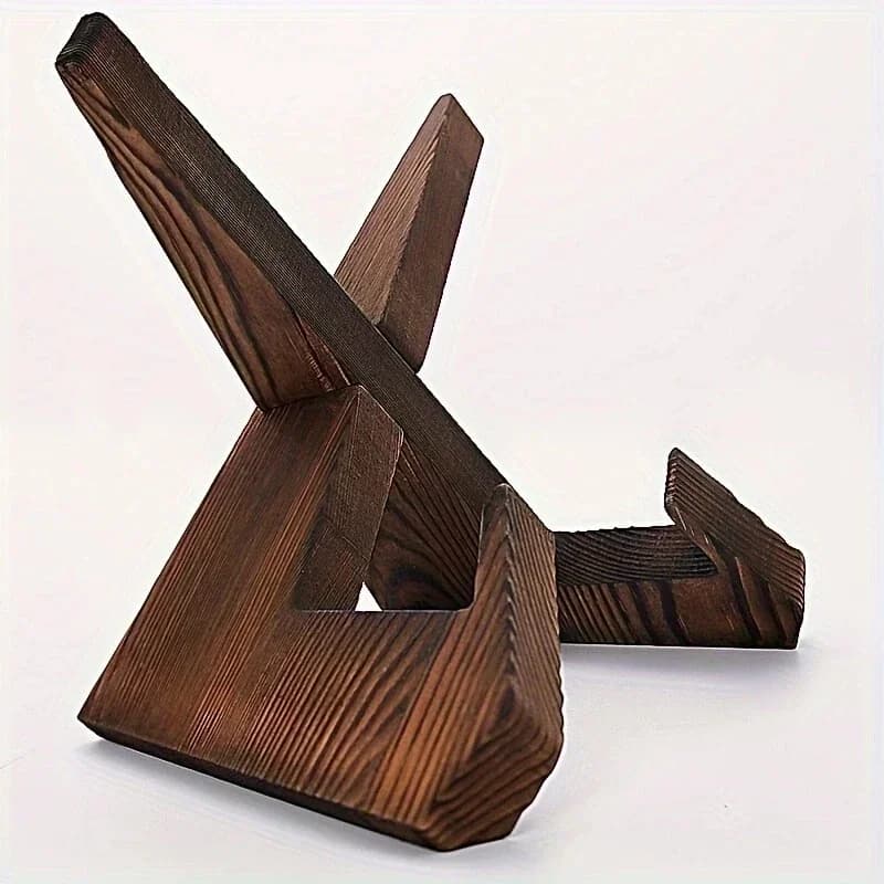 Suporte para livro de receitas Jácotei Design X em madeira castanho escuro vista lateral