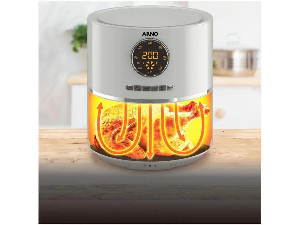 Fritadeira elétrica Arno Air Fryer inox digital com fluxo de ar quente para cozinhar frango inteiro
