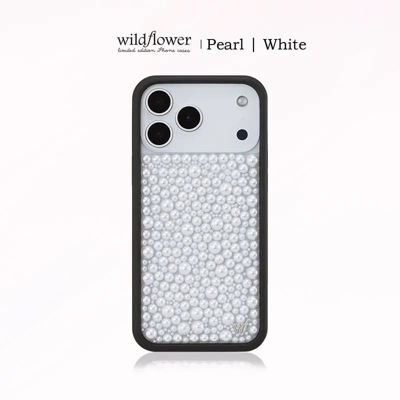 Capa de telefone 3D em pérolas brancas para iPhone, design elegante e protetor