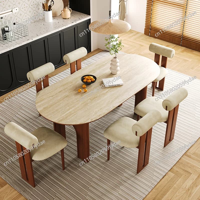 Mesa de Jantar Redonda de Madeira com Cadeiras para Sala de Estar Moderna, Móveis de Cozinha para Terraço