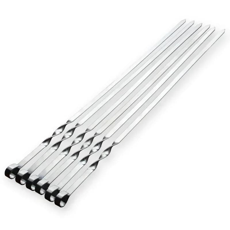 Espetos para churrasco 55cm em aço inoxidável com ponta afiada e cabo em formato de laço